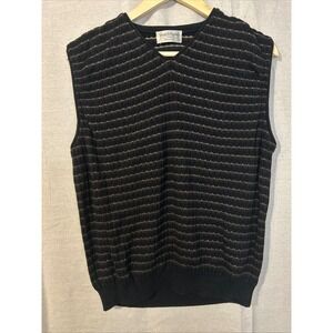 VTG Tricots St Raphael V Neck Striped Knit Sleeveless Vest Mens Size L